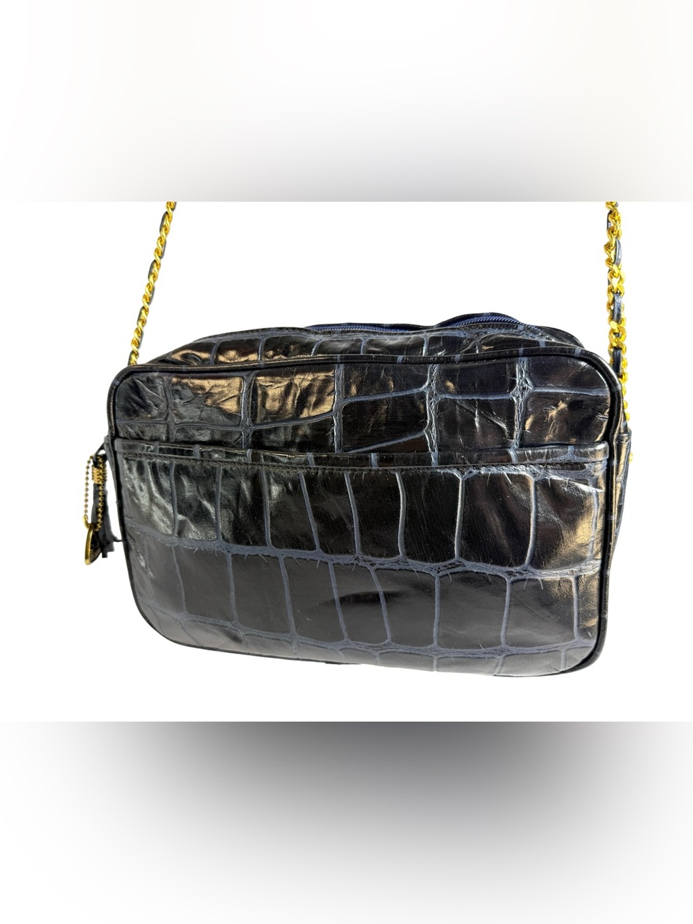 Reem Women's DK Blue  Croc-Embossed Leather Crossbody Bag